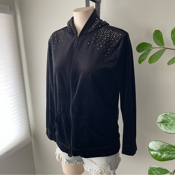 Y2K Vintage Zoey & Beth Velvet Velour Zip Up Hoodie Rhinestones Embellished - Picture 6 of 12